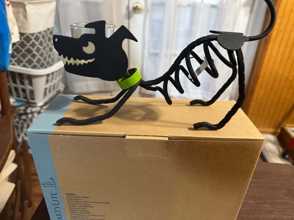 PartyLite Sticks Votive Holder P91091 Black Metal Dog Skeleton Halloween